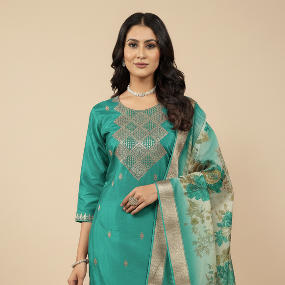 KAMALAM Green Indian Ethnic Suit for Women