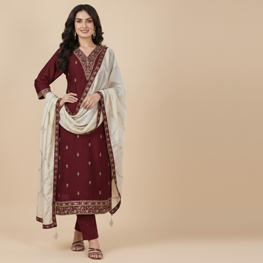 Maroon traditional suit for women 